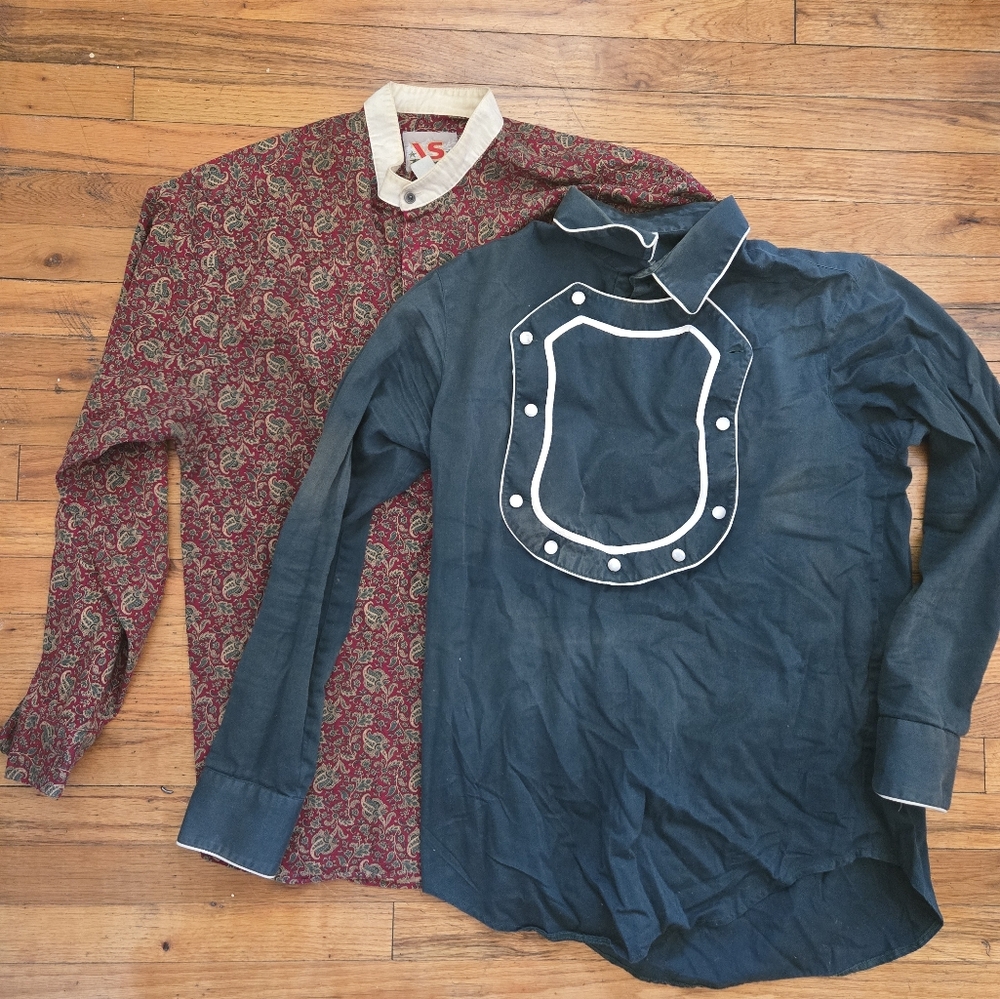 Men's Red Paisley and Blue Long Sleeve Frontier Western Shirts Large